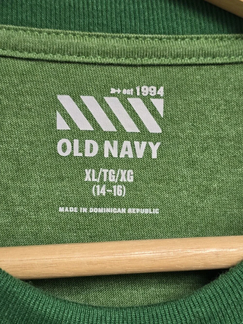 Old Navy Boys Green Ringer T-Shirt Retro Style XL 14-16